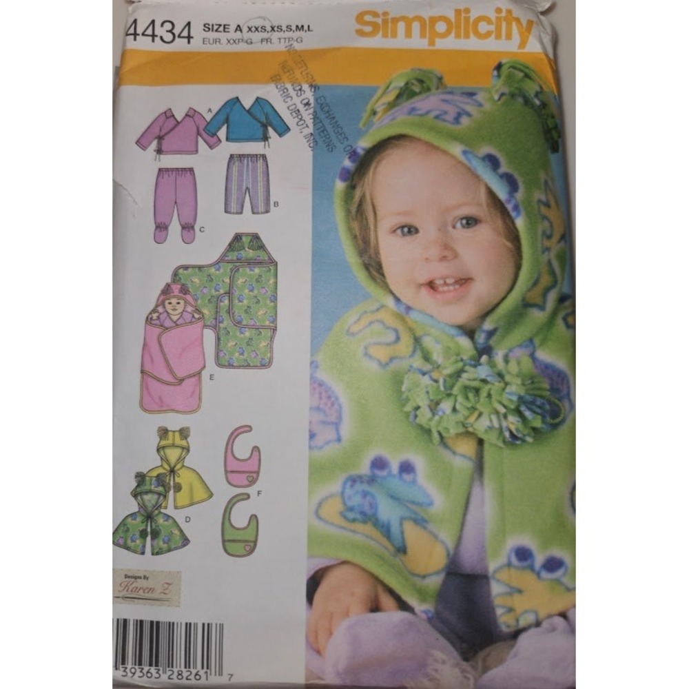 Simplicity 4434 Babies Top Pants‎ Capelet Bib Blanket Wrap Sewing Pattern XXS